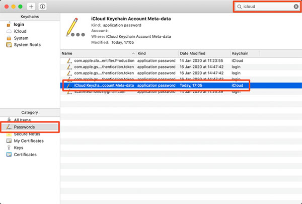 keychain backup password