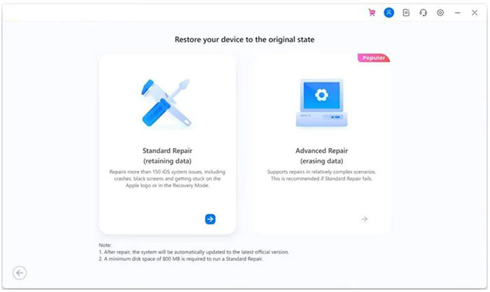 choose a repairing mode to solve the location issue