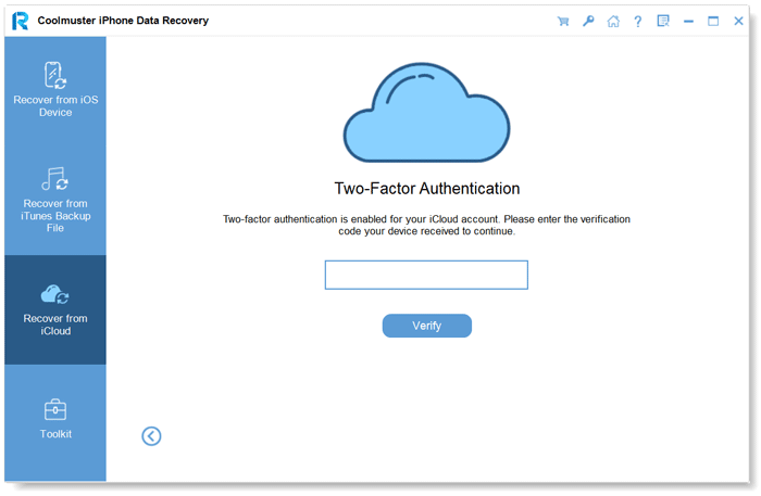 enter the two factor verification code to log in to icloud
