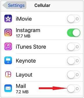 enable the cellular feature of mail app on iphone