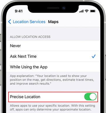 switch on precise location on iphone