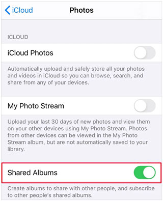 enable icloud photos sharing if the icloud link does not work