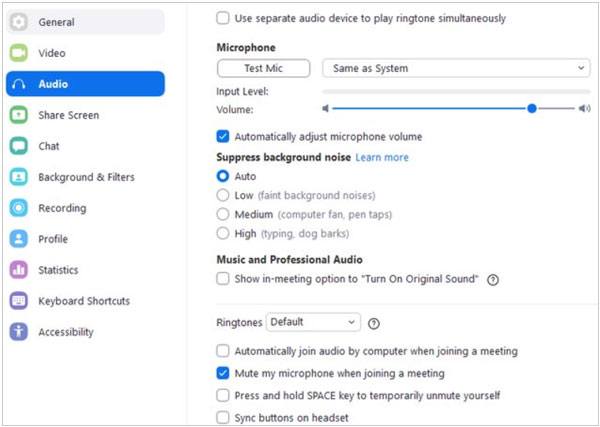 zoom audio settings