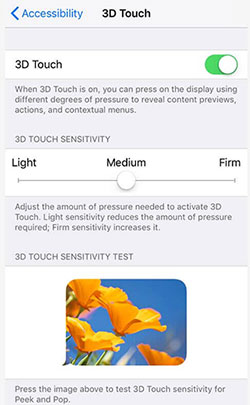 reset 3d touch sensitivity settings