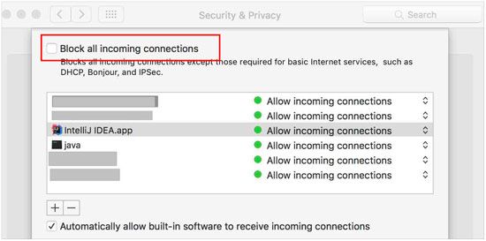 disable the block all incoming connections on mac to make itunes work