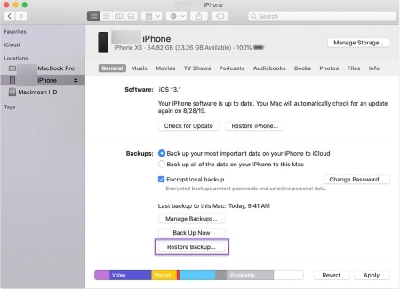 restore backup via finder