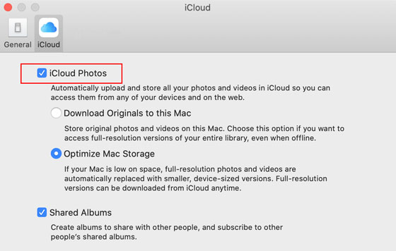 turn on icloud photos on mac to repair the icloud not backing up issue
