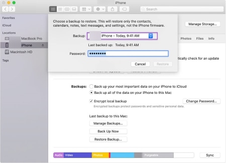 input the password you used for the encrypted backup