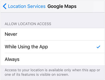 Stellen Sie sicher, dass der Standortzugriff für Apps, die zur Reparatur des iPhone-GPS verwendet werden, nicht funktioniert
