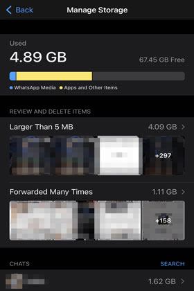 reduce whatsapp storage on iphone via settings