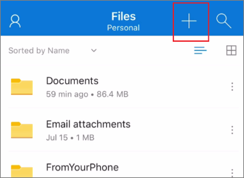 open the OneDrive app and tap the + icon