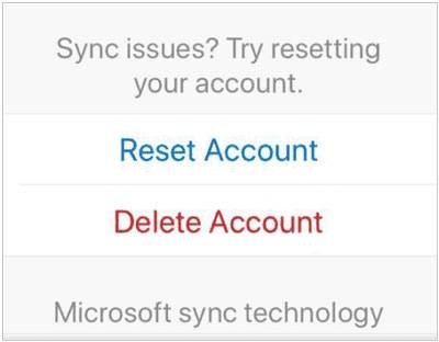 reset account to fix iphone contacts not syncing with outlook 365