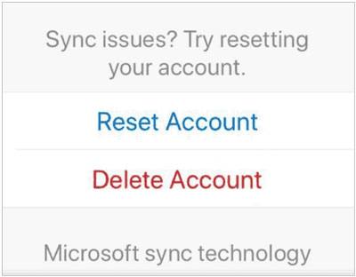 reset account to fix iphone contacts not syncing with outlook 365