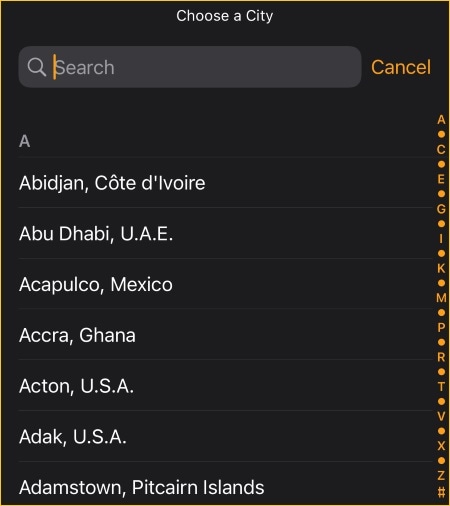 type in a city name in the search box and watch as it is highlighted for you to easily identify