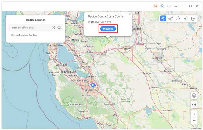 move to the new location to fake your gps on google maps
