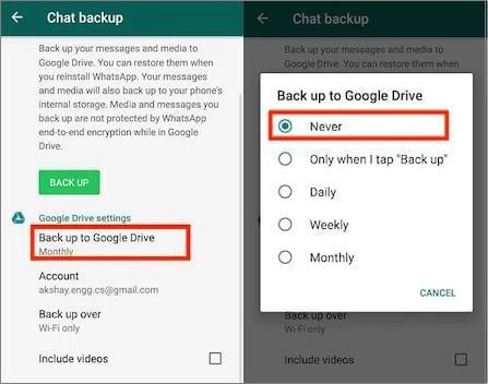 how to stop whatsapp backup to pc