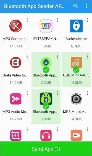 select the apps you want to send and click send apk