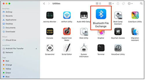 go to blutooth file exchange on mac