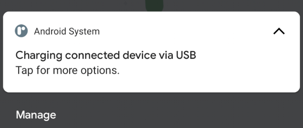 tap on the charging connected device via usb