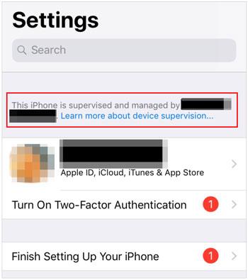 check if the iphone is supervised on settings