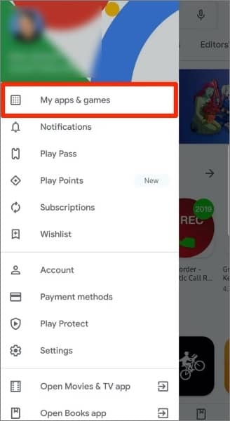choose my apps and games option in google play store