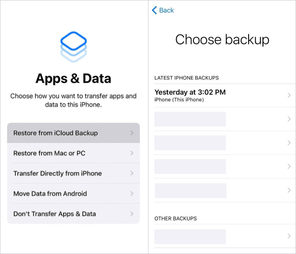 choose another backup file to fix new iphone won't restore from icloud