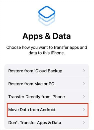 click the move data from android option
