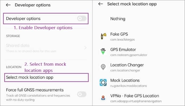 how to choose a mock location app in developer options