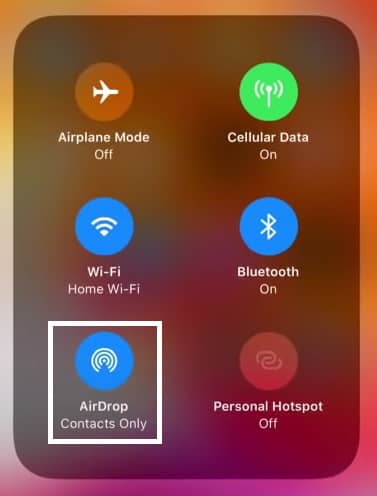 a screenshot of enabling airdrop in iphone