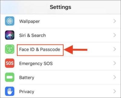 find the option for face id and passcode