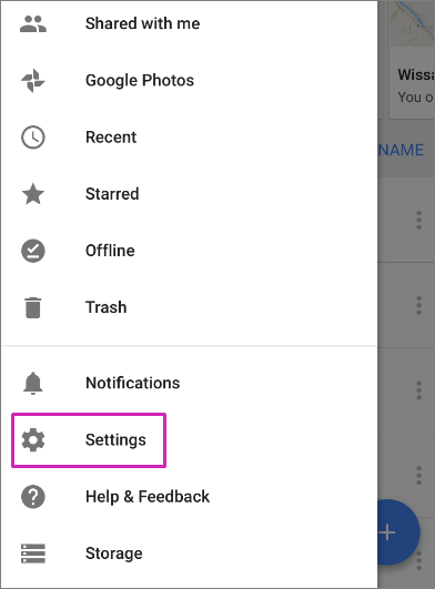 go to google drive settings