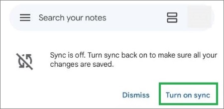 turn on sync in google keep