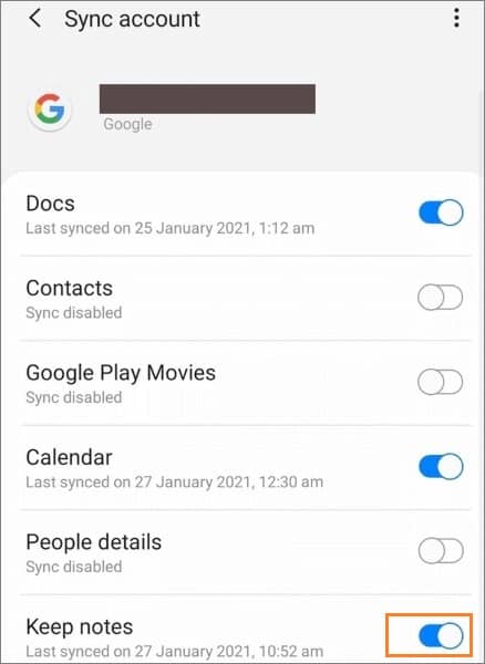 google sync keep notes