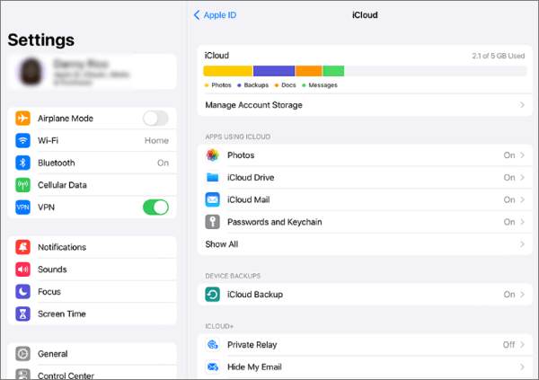 icloud settings on ipad