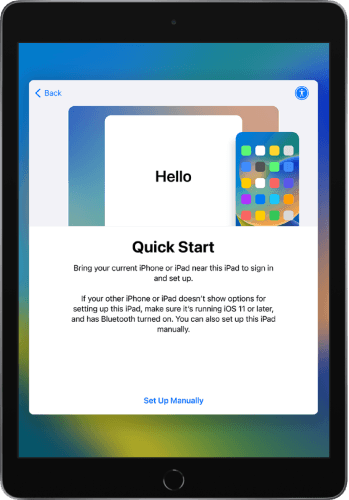 the quick start screen of an ipad