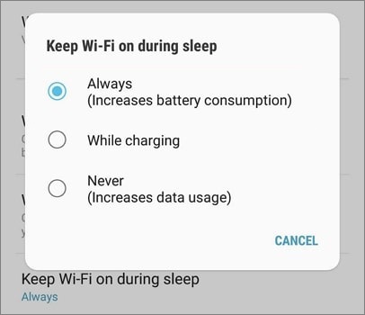 maintain the wi-fi connection during sleep