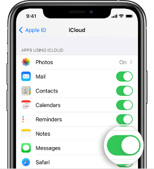 enable messages option in icloud settings of iphone