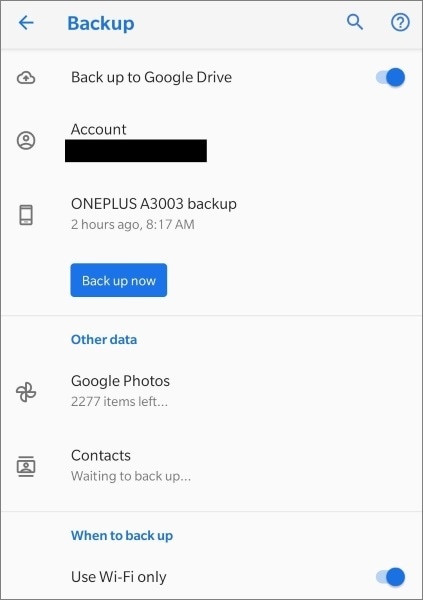 find google backup in oneplus