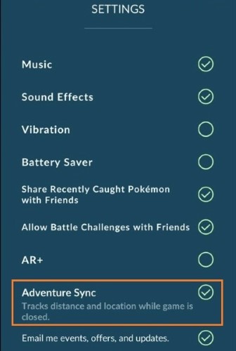 enable adventure sync feature in pokemon go