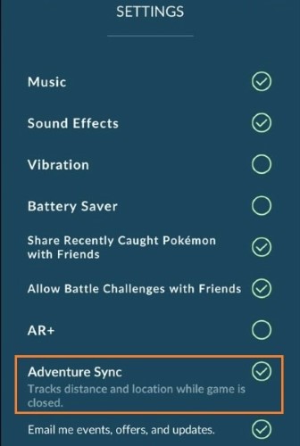 enable adventure sync in pokemon go