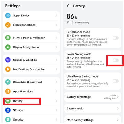 go to the settings and turn off power saving mode