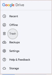 select the trash from the menu of google drive