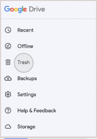 select trash from google drive