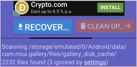 tap recover to recover deleted files on android