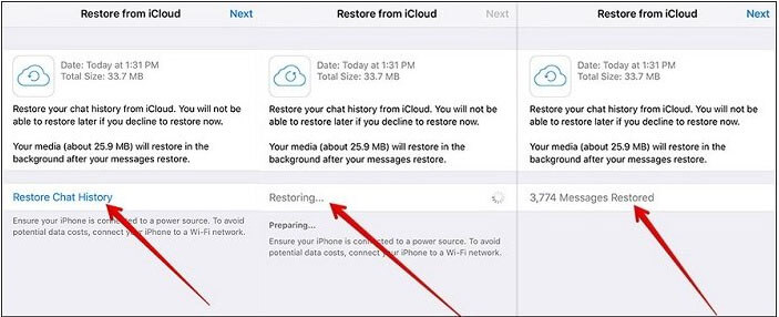 restore whatsapp message on iphone via icloud