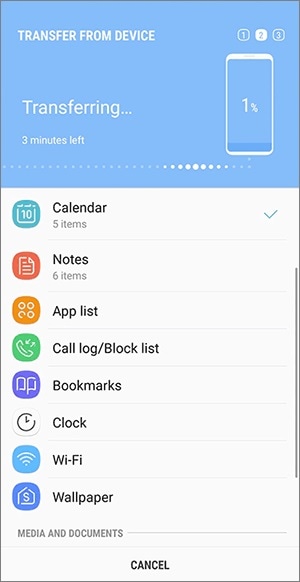 a screenshot of smart switch transferring files