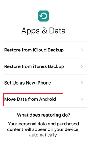 select the move data from android option