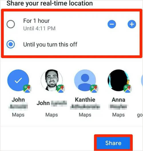 share location on android using google maps