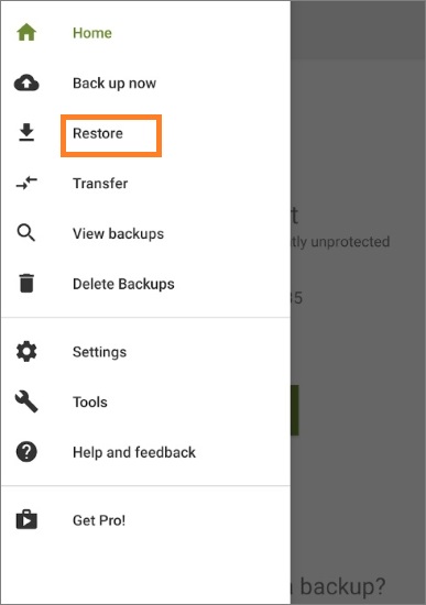 choose the restore option on your android device