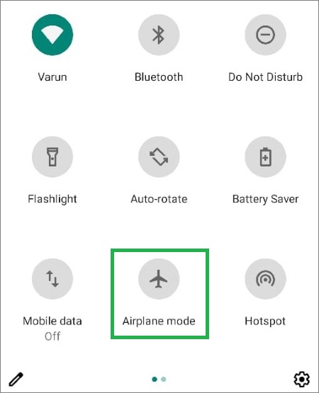 switch to airplane mode on android quick settings windows